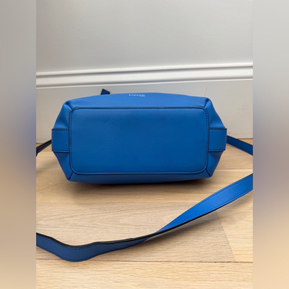 Lipault By The Seine Large Leather Bucket Bag Cobalt Blue Purse Crossbody Tote - Picture 4 of 16